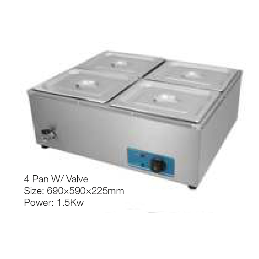 4Pan Bain Marie Food Warmer | Stainless Steel Countertop Buffet Station | Adjustable Temperature | Ideal for Restaurant