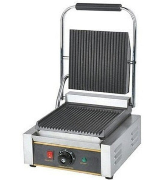 Single Contact Grill – Professional Panini Press & Sandwich Grill | Cast-Iron Plates, Adjustable Temperature, Stainless